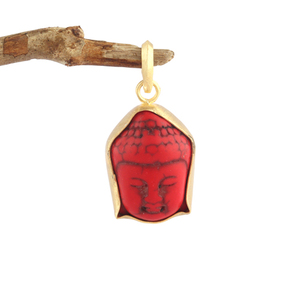 Hot Fashion Fabriqué À La Main Bouddha Visage Rouge Turquoise Pendentif Anti Ternir Or Plaqué Satin Finition Religieux Pendentif Collier Cadeau - Product Image 1