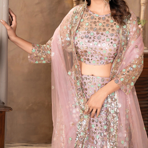 Hermosa colección Lehenga de boda más tendencia con hermoso trabajo pesado de cuatro lentejuelas - Product Image 1