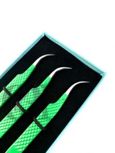 แหนบด้ามโค้งสีเขียวเคลือบผงแบบใหม่ ดีไซน์รูปต้นไม้ ทำจากสแตนเลส ป้องกันไฟฟ้าสถิต ปลายหยัก - Product Image 3