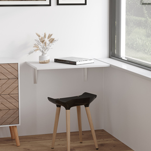 HOMCOM-Table murale pliante en MDF et cadre en métal, pour cuisine, salon, blanc, 60x40x20cm - Product Image 2