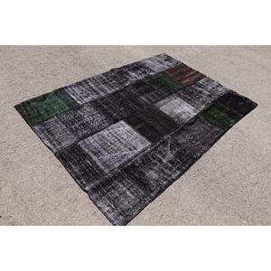 พรมขนาด 5.1x7.5 ฟุต, พรมวินเทจตุรกี, พรมลายเส้นนามธรรมสีดำ - Product Image 2