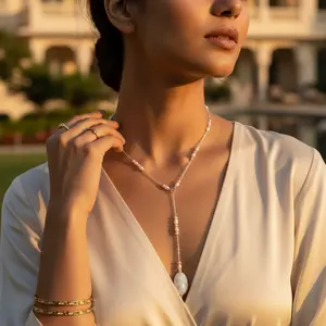 Collier lariat en perles argentées pour femmes, option de bijoux élégants - Product Image 3