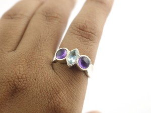 Anillo de Piedra Natal de Aguamarina y Amatista, Plata de Ley 925, Hecho a Mano, para Mujer - Product Image 4