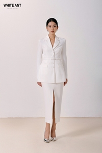 RUTH PENCIL JUPE 85% Polyester 15% Spandex Ensemble de Luxe pour Femmes Meilleur Prix Qualité Noir et Blanc Jupe Avant Split En Stock - Product Image 6