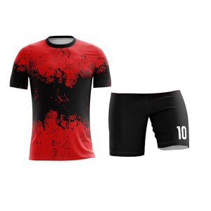 Rouge et noir couleur O cou ensemble d'uniformes de la plus haute qualité adultes coupe automatisée chemises et hauts vêtements de football maillot de football - Product Image 5