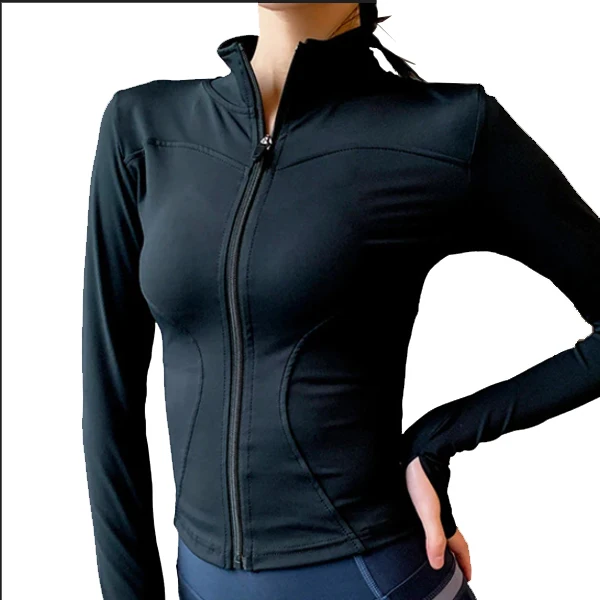 Women Fitness Gym Workout Shirt Nylon Tight Quick Slim Fit Sportswear Running Yoga Top Long Sleeve Zipper Sports Jacket