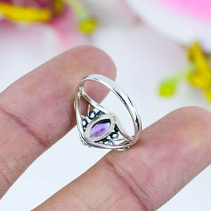 Venta caliente 925 anillo hecho a mano de plata esterlina moda Vintage plateado amatista piedra preciosa corte Marquesa joyería bisel ajuste - Product Image 3