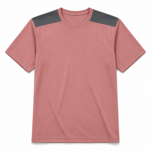 Camiseta Personalizada Color Rosa Empolvado con Paneles en los Hombros Color Carbón, Ropa Casual de Algodón para Hombre, Venta al Por Mayor - Product Image 1