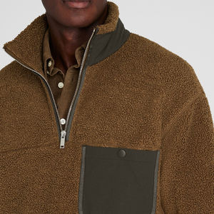 2025 New Design Custom Solid Color Winter Stand Collar Breathable Pocket Fleece <b>Sherpa</b> Pullover Sweatshirt <b>Men</b> OEM Service - Product Image 6