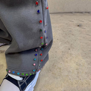 Venta al por mayor de fábrica, nuevos pantalones de moda de alta calidad con diamantes de imitación para hombres, sueltos, rectos, ligeros, ecológicos, informales - Product Image 5