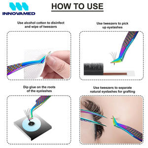 Ensemble de 6 pinces à épiler en acier inoxydable, pointes dentelées/lisse, antistatiques, durables, pour usage en salon, INNOVAMED - Product Image 6