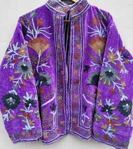 Veste brodée Suzani faite à la main taille libre personnalisable manteau court en coton d'hiver pour femmes décoration florale respirante - Product Image 2