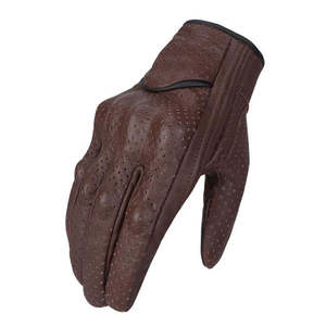 Gants en cuir de course à manchette courte marron foncé de haute qualité, style uni et confortable pour un usage quotidien et la saison hivernale - Product Image 1