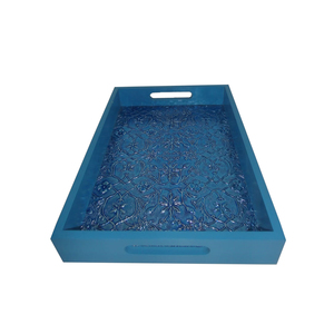 Bandeja de servicio de madera de mango con incrustaciones de hojas en relieve Plato DE SERVICIO DE MADERA barato Bandeja de servicio de aperitivos y alimentos para el hogar y hoteles - Product Image 5