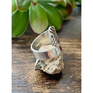 Raymond Begay 18K Gold and Rhodium Plated <b>Adjustable</b> Opal & Sterling Silver <b>Ring</b> Trendy Number Shape Inlay Size 6.5 Gift - Product Image 2