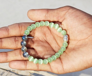 Green Selenite Beaded <b>Bracelet</b> Approx. 8MM Round Smooth Stainless Steel Stretchable Healing Bangles Classic Wedding Gift Style - Product Image 3