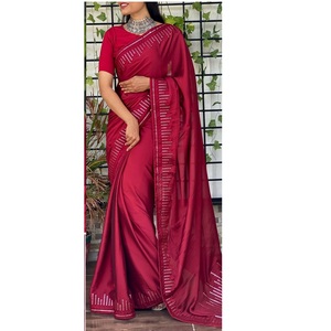 Hermoso Color oscuro Rangoli Seda Saree Efecto espejo Trabajo Fiesta DE BODA Ropa informal festiva-Mayorista étnico de moda India - Product Image 1