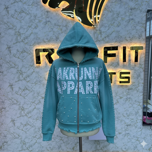 Sudadera con Capucha Personalizada de Diseño Superior con Cierre de Cremallera, Estilo Desgastado, con Pedrería, Lavado Ácido, para Hombre, Estilo Urbano - Product Image 1