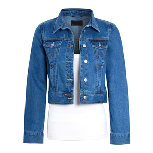 Chaqueta vaquera recortada azul de alta calidad para mujer, prendas de vestir informales con forro de lino y lana relleno de algodón, servicio OEM de otoño - Product Image 5