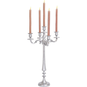 Candelabros de aluminio de 5 brazos con acabado plateado, centro de mesa de lujo hecho a mano, candelabros, decoración de boda a la venta - Product Image 2