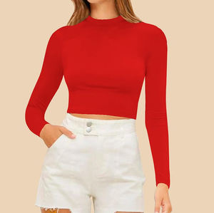 Top corto ligero de moda para mujer, venta al por mayor, camisetas atléticas ajustadas para mujer, camisetas cortas bonitas de algodón Premium para mujer - Product Image 1