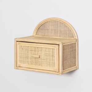 Floating <b>Rattan</b> Nightstands Handmade <b>Bed</b> Side Wall Hanging Nightstand Cabinet for Bedroom Decoration - Product Image 1