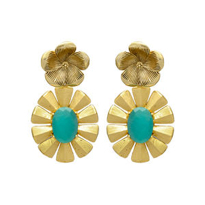 Nouvelle arrivée plaqué or conception de fleurs uniques boucles d'oreilles en laiton de pierres précieuses authentiques - Product Image 1