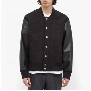 Wholesale Embroidered Chenille Patches Black Varsities Jacket Wool Body Leather Sleeves Letterman Baseball College Jacket - Product Image 2