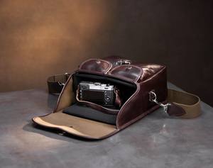 Sac de support d'appareil photo en cuir de buffle décontracté élégant 100% cuir meilleur prix en Inde fabriqué avec fermeture à glissière - Product Image 5