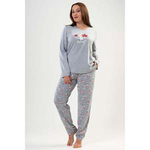 KADIN P.SUPREM XXL O YAKA UZUN KOL ETEGI OVAL CEPLI PIJAMA TAKIM - สีเทาผสมสี - สีเทาผสมสี - Product Image 1