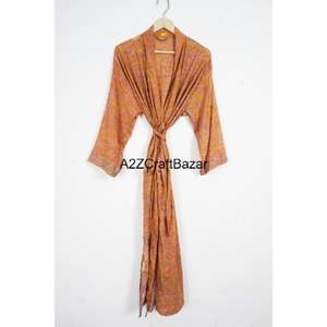 Handmade Silk Kimono <b>Long</b> Sleeve V-neck Drawstring Closure Patchwork Wedding Dressing Gown <b>Cardigan</b> Robe <b>for</b> Women Breathable - Product Image 1