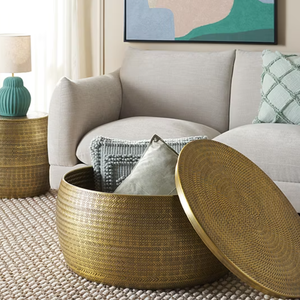 Table basse de table d'appoint vintage en forme de rond avec revêtement en poudre d'or brillant poli avec un design de marteau pour l'intérieur et l'extérieur - Product Image 6