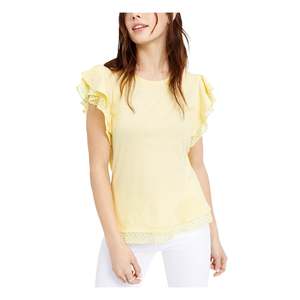 T-shirt Casual da Donna Taglie Forti Maison Jules Gialla con Motivo a Righe e Pois in Tessuto Traspirante Lavorato a Maglia - Product Image 1