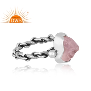 Latest Design Oxidized Sterling Silver Natural Rose <b>Quartz</b> Gemstone Stackable <b>Ring</b> Jewelry For Women Gift For Her - Product Image 3