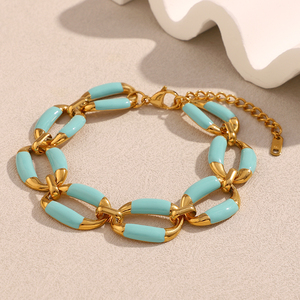 طقم مجوهرات من الفولاذ المقاوم للصدأ المطلي بالذهب عيار 18 قيراط مع سلسلة ضخمة مطلية بالمينا من دريم شو - Product Image 3