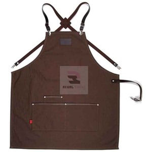 Delantal de chef de alta calidad Uniforme y delantales de peluquero en tela vaquera y cuero Hecho de lona de algodón - Product Image 5