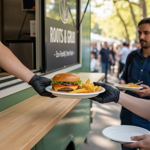 Assiettes rondes en bagasse compostables, écologiques et sûres pour l'emballage alimentaire, idéales pour les restaurants, les fêtes et les plats à emporter. - Product Image 6