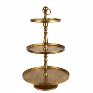 Support à gâteau moderne de haute qualité en métal doré à 3 niveaux avec poignée en anneau, support de présentation blanc écologique fait main pour les fêtes - Product Image 1