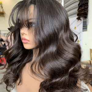 Perruques ondulées à franges Perruque frontale en dentelle de cheveux humains naturels en dentelle noire Perruque frontale en dentelle transparente - Product Image 1