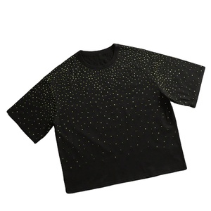 Camiseta Personalizada de Manga Corta 100% Algodón para Hombre, Color Sólido con Pedrería en Toda la Superficie, Estilo Casual Urbano - Product Image 4