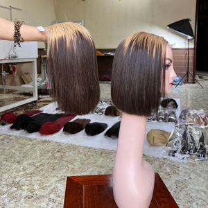 Perruque Bob perruque de fermeture vietnamienne vierge droite mélange couleur cheveux humains Transparent dentelle fermeture perruques pour les femmes noires - Product Image 1