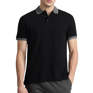 Camiseta Polo Negra para Hombre con Cuello y Puños Grises, Elegante Camiseta Casual de Manga Corta, Ropa Deportiva Cómoda de Primera Calidad - Product Image 1