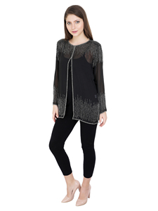 Lujosa chaqueta para fiestas nocturnas, ropa de mujer, chaqueta de tiro, ropa de fiesta de noche, vestido abierto en la parte delantera, traje de trabajo con cuentas a mano - Product Image 5