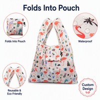 Sac de courses pliable réutilisable personnalisé en nylon RPET imperméable et écologique avec pochette