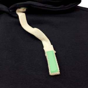 Sudadera con capucha unisex de poliéster y algodón azul marino con estampado de patrón sólido, sudadera deportiva de invierno con bolsillo y parche en contraste - Product Image 5