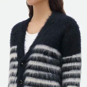 Custom Embroidery Women's <b>Cardigan</b> <b>Sweater</b> Anti-Wrinkle Premium Quality Breathable Knitted Wool Blends V-neck Covered Button - Product Image 6