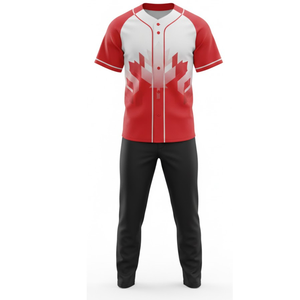 Ensemble d'uniformes de baseball professionnels pour hommes |   Maillot de sport sublimé à feuilles d'érable rouges et blanches et pantalon noir - Product Image 2