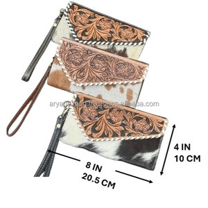 Vente en gros d'enveloppe de luxe en cuir repoussé à la main portefeuille pour femmes pochette polyvalente en cuir de vache véritable de haute qualité - Product Image 2