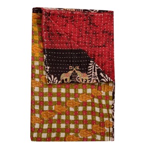 Main BLOQUE Coton Vintage Kantha Réversible Coton Patchwork Couette Durable Vieux Sari Couvre-lit Doux et léger - Product Image 5