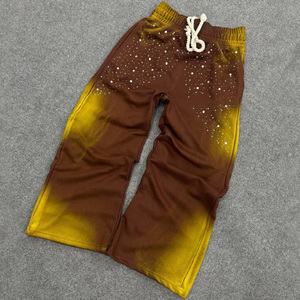 Pantalon de survêtement avec doublure en coton polaire épais pour hommes, lavage à l'acide avec strass, décoloration au soleil, finition lavée, séchage rapide - Product Image 3